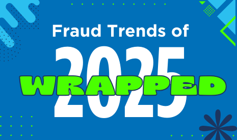blue trendy background with words Fraud Trends of 2025 Wrapped
