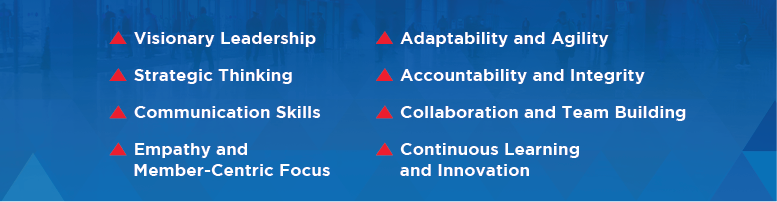 Topics that should be present in your messaging, including: Visionary leadership, strategic thinking, commucation skills, empathy and member-centric focuses, adaptability and agility, accountability and integrity, collaboration and team building, and last, continuous learning and innovation.